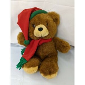 Kids of America Brown Bear Plush 13 Inch Christmas Red Green Hat Scarf Stuffed